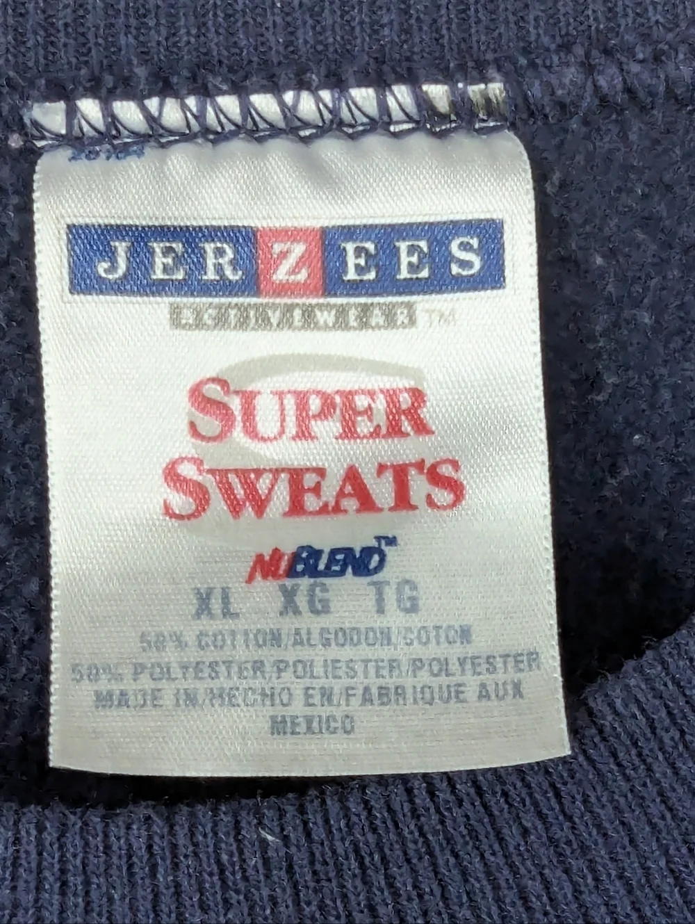 VTG 90s Jerzees Super Sweats Bookish Embroidered Crewneck Sweatshirt XL Navy - Picture 4 of 8
